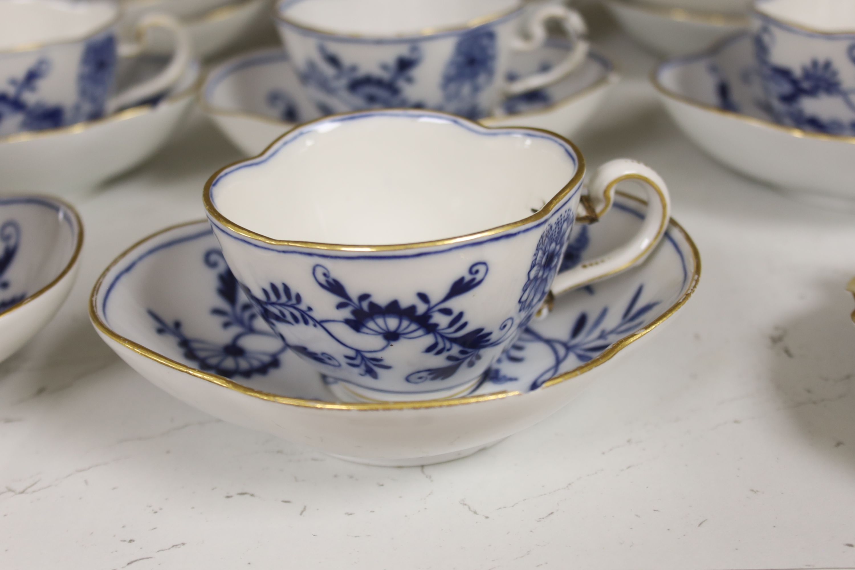 A Meissen blue and white part coffee service and similar leaf shaped dishes